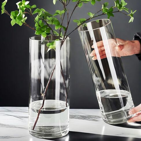 2 Acrylic Cylinder Clear Vase for Centerpieces, Tall Large Unbreakable Plastic Flower Vases for Home Decor (D 4.8" X H 7.8" - H 12" + 2 Holder) in Saudi Arabia