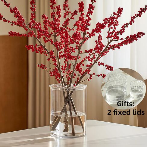 2 Acrylic Cylinder Clear Vase for Centerpieces, Tall Large Unbreakable Plastic Flower Vases for Home Decor (D 4.8" X H 7.8" - H 12" + 2 Holder) in Saudi Arabia
