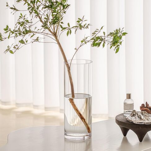 2 Acrylic Cylinder Clear Vase for Centerpieces, Tall Large Unbreakable Plastic Flower Vases for Home Decor (D 4.8" X H 7.8" - H 12" + 2 Holder) in Saudi Arabia