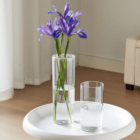 2 Acrylic Cylinder Clear Vase for Centerpieces, Tall Large Unbreakable Plastic Flower Vases for Home Decor (D 4.8" X H 7.8" - H 12" + 2 Holder) in Saudi Arabia
