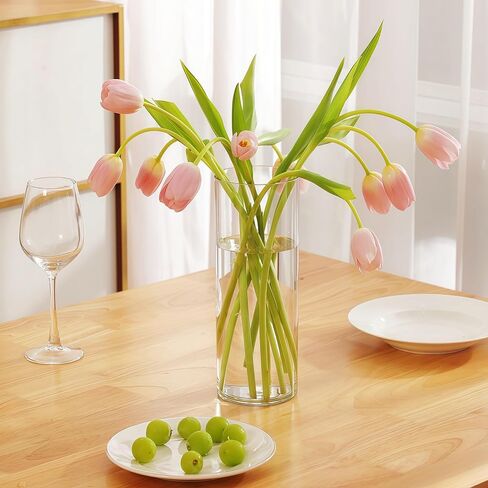 2 Acrylic Cylinder Clear Vase for Centerpieces, Tall Large Unbreakable Plastic Flower Vases for Home Decor (D 4.8" X H 7.8" - H 12" + 2 Holder) in Saudi Arabia