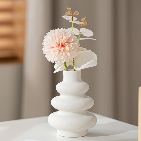 White Ceramic Vases Set of 3, Minimalist Nordic Modern Style, Round Donut Vase for Dried Flowers, Pampas Grass & Fresh Blooms,Boho Home Decor for Table Shelf Living Room Office (White) in Saudi Arabia