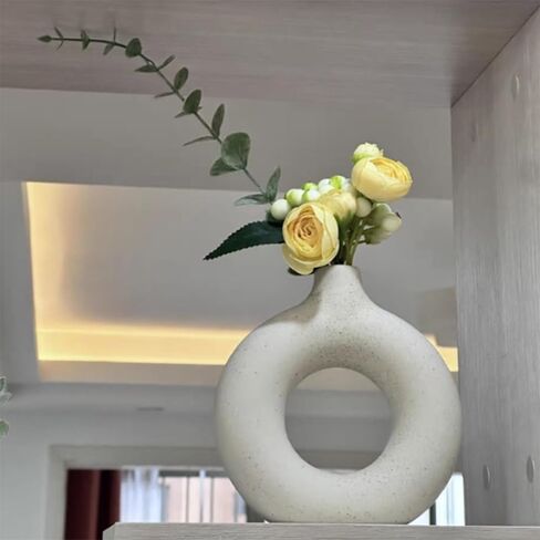 White Ceramic Vases Set of 3, Minimalist Nordic Modern Style, Round Donut Vase for Dried Flowers, Pampas Grass & Fresh Blooms,Boho Home Decor for Table Shelf Living Room Office (White) in Saudi Arabia