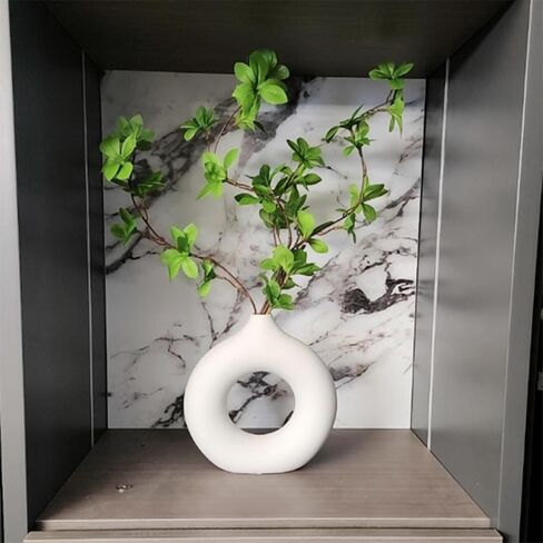 White Ceramic Vases Set of 3, Minimalist Nordic Modern Style, Round Donut Vase for Dried Flowers, Pampas Grass & Fresh Blooms,Boho Home Decor for Table Shelf Living Room Office (White) in Saudi Arabia