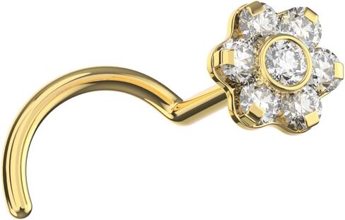 Flower Cz Stones Top 20 Gauge G23 Grade Titanium Corkscrew Twist Nose Screw - Tiny Nose Stud - Nose Piercing Body Jewelry in Saudi Arabia