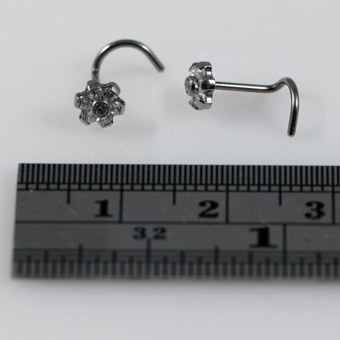 Flower Cz Stones Top 20 Gauge G23 Grade Titanium Corkscrew Twist Nose Screw - Tiny Nose Stud - Nose Piercing Body Jewelry in Saudi Arabia