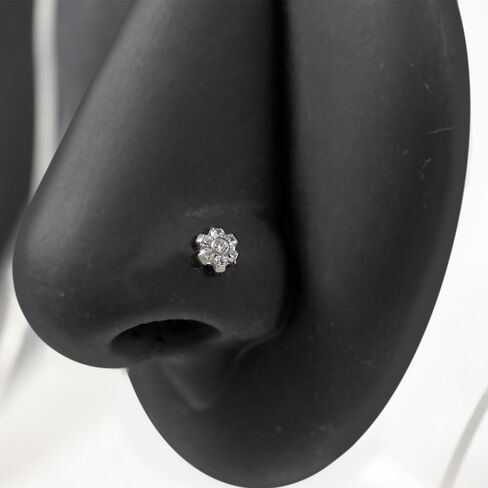Flower Cz Stones Top 20 Gauge G23 Grade Titanium Corkscrew Twist Nose Screw - Tiny Nose Stud - Nose Piercing Body Jewelry in Saudi Arabia