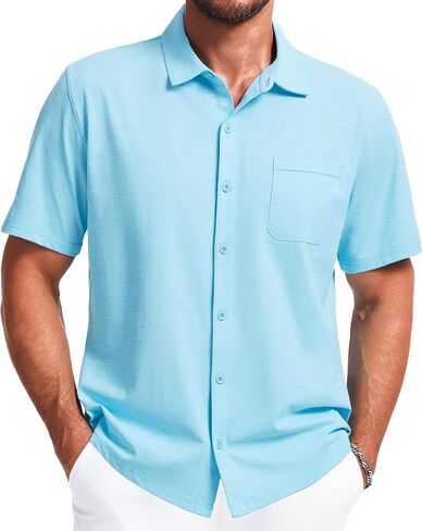 Mens Short Sleeve Dress Shirts Business Casual Button Down Shirt Summer Beach Wedding Untucked Shirts with Pocket in Saudi Arabia