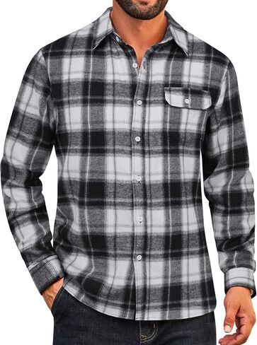 COOFANDY Mens Flannel Plaid Shirts Long Sleeve Casual Button Down Cotton Shirt with Pocket in Saudi Arabia