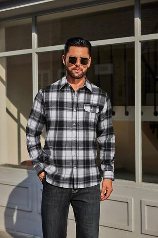 COOFANDY Mens Flannel Plaid Shirts Long Sleeve Casual Button Down Cotton Shirt with Pocket in Saudi Arabia
