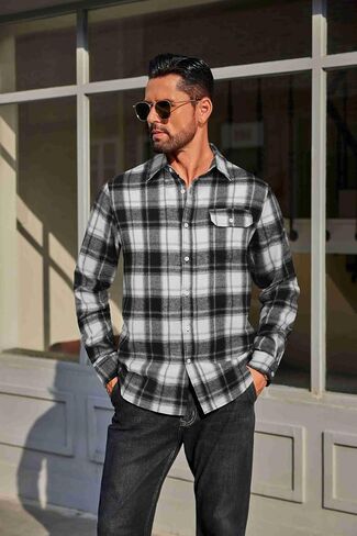 COOFANDY Mens Flannel Plaid Shirts Long Sleeve Casual Button Down Cotton Shirt with Pocket in Saudi Arabia