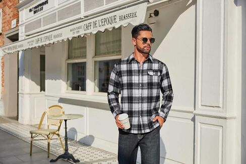 COOFANDY Mens Flannel Plaid Shirts Long Sleeve Casual Button Down Cotton Shirt with Pocket in Saudi Arabia