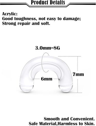 16G 14G 12G 10G 8G 6G 4G 2G Plastic Clear Black Septum Retainer Stretching Kit Hypoallergenic U Shape Septum Rings Pincher Piercing Retainer for Surgery Work Sport in Saudi Arabia