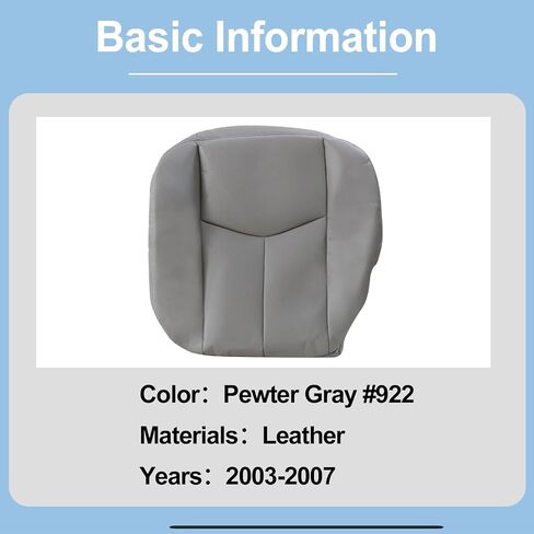 FZJDSD 2PCS Gray 922 Driver & Passenger Side Bottom Replacement Leather Seat Covers Compatible with Chevy Silverado Tahoe Suburban Avalanche Compatible with GMC Yukon Sierra 2003 2004 2005 2006 2007 in Saudi Arabia