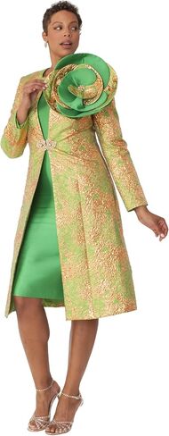Tally Taylor Women's Church Dress & Jacket Set – Elegant Duster Style w/Flower Brooch – Brocade & Silk-Look, Regular - 4859 in Saudi Arabia