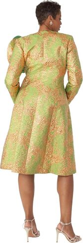 Tally Taylor Women's Church Dress & Jacket Set – Elegant Duster Style w/Flower Brooch – Brocade & Silk-Look, Regular - 4859 in Saudi Arabia