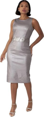 Tally Taylor Women's Church Dress & Jacket Set – Elegant Duster Style w/Flower Brooch – Brocade & Silk-Look, Regular - 4859 in Saudi Arabia