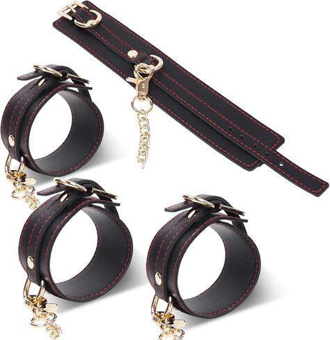 أصفاد معصم سوداء أصفاد للكاحل مجموعة موصلات جلدية ناعمة من الجلد in Kuwait