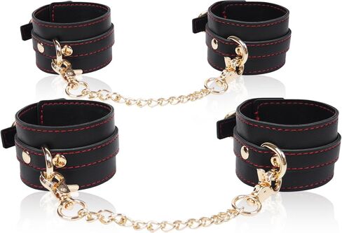 أصفاد معصم سوداء أصفاد للكاحل مجموعة موصلات جلدية ناعمة من الجلد in Kuwait