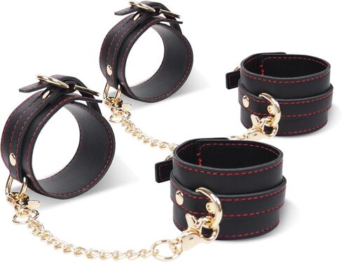 أصفاد معصم سوداء أصفاد للكاحل مجموعة موصلات جلدية ناعمة من الجلد in Kuwait