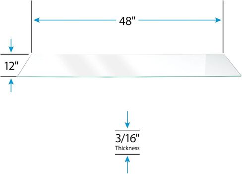 SSWBasics Tempered Glass Shelf - 12" Width x 48" Length x 3/16" Thick - Durable and Stylish - Perfect for Home and Office Use - Set of 2 - Easy Installation and Maintenance - Versatile Display in Saudi Arabia