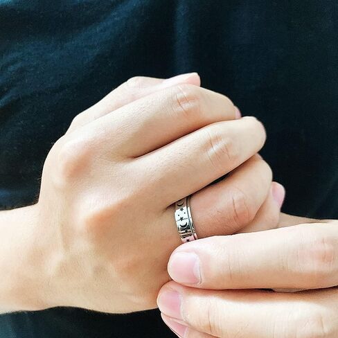 Black Moon Star Rotatable Titanium Stainless Steel Fidget Band Rings for Women Men Dainty Anti Anxiety Stress Relief Spinner Rings Minimalist Statement Promise Couple Rings for Boyfriend Girlfriend Son Daughter Christmas New Year Gifts in Saudi Arabia
