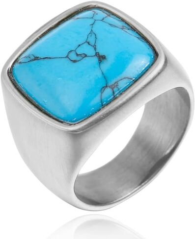 Turquoise Ring for Men Stainless Steel Classical Statement Band Ring Size 7-12 in Saudi Arabia