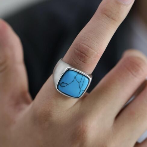 Turquoise Ring for Men Stainless Steel Classical Statement Band Ring Size 7-12 in Saudi Arabia