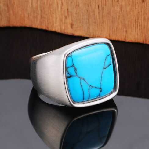 Turquoise Ring for Men Stainless Steel Classical Statement Band Ring Size 7-12 in Saudi Arabia