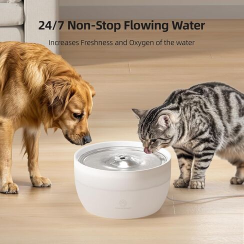 Stainless Steel Cat Water Fountain, 108oz/3.2L Water Fountains for Cats Indoor with Water Level Window, Easy Cleaning and Quiet Automatic Pet Water Dispenser Cat with 1 Replacement Filter in Saudi Arabia
