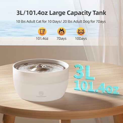 Stainless Steel Cat Water Fountain, 108oz/3.2L Water Fountains for Cats Indoor with Water Level Window, Easy Cleaning and Quiet Automatic Pet Water Dispenser Cat with 1 Replacement Filter in Saudi Arabia