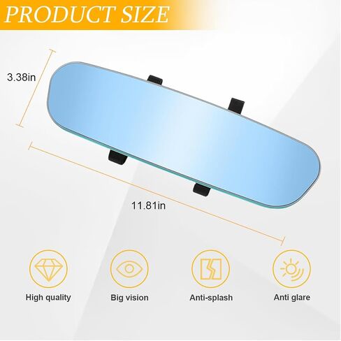 HZEL Car Rear View Mirror, 11.81 Inch Anti Glare Panoramic Convex Wide Angle Rearview Mirror, Automotive Interior Eliminates Blind Spot Accessories, Compatible with Most Vehicle (White) in Saudi Arabia
