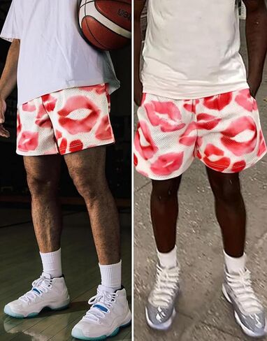 Mens Basketball Shorts Graphic Print Casual Running Workout Mesh Drawstring Shorts with Pockets in Saudi Arabia