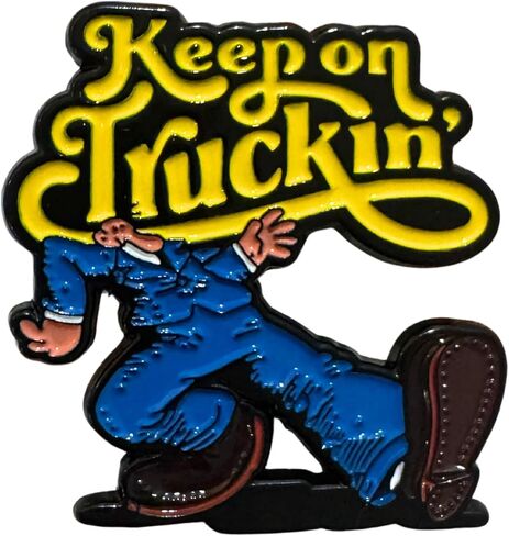 Keep on Truckin' 1970's Throwback Retro Cartoon Enamel Lapel Pin, Yellow and Blue Design, 1 Inch in Saudi Arabia
