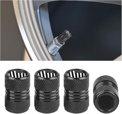 Ameican Flag Car Tire Valve Stem Caps, 4PCS Aluminum Alloy Vehicle Wheel Valve Protection Cover, Patriotic Auto Tyre Air Protector, Universal for Truck, Bicycle, Motorcycle (Black) in Kuwait