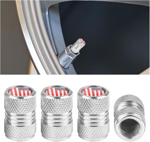 Ameican Flag Car Tire Valve Stem Caps, 4PCS Aluminum Alloy Vehicle Wheel Valve Protection Cover, Patriotic Auto Tyre Air Protector, Universal for Truck, Bicycle, Motorcycle (Black) in Kuwait