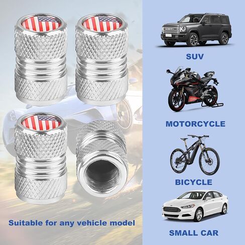 Ameican Flag Car Tire Valve Stem Caps, 4PCS Aluminum Alloy Vehicle Wheel Valve Protection Cover, Patriotic Auto Tyre Air Protector, Universal for Truck, Bicycle, Motorcycle (Black) in Kuwait