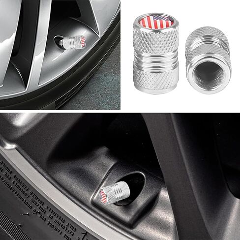 Ameican Flag Car Tire Valve Stem Caps, 4PCS Aluminum Alloy Vehicle Wheel Valve Protection Cover, Patriotic Auto Tyre Air Protector, Universal for Truck, Bicycle, Motorcycle (Black) in Kuwait