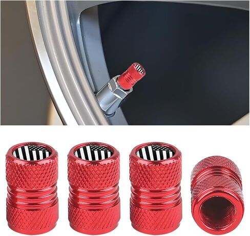 Ameican Flag Car Tire Valve Stem Caps, 4PCS Aluminum Alloy Vehicle Wheel Valve Protection Cover, Patriotic Auto Tyre Air Protector, Universal for Truck, Bicycle, Motorcycle (Black) in Kuwait