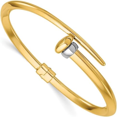 Diamond2Deal 18K Yellow Gold Two-tone Polished Bypass Hinged Bangle Bracelet in Saudi Arabia