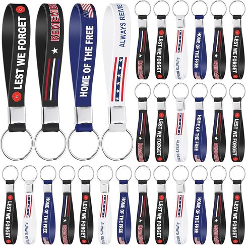 Cunno 100 Pcs Memorial Day Silicone Keychains Patriotic Veteran Gift Bulk Military Keychains Retirement Supplies American Flag Key Rings for Memorial Independence Day Army Fan Party Favor in Saudi Arabia