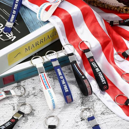 Cunno 100 Pcs Memorial Day Silicone Keychains Patriotic Veteran Gift Bulk Military Keychains Retirement Supplies American Flag Key Rings for Memorial Independence Day Army Fan Party Favor in Saudi Arabia