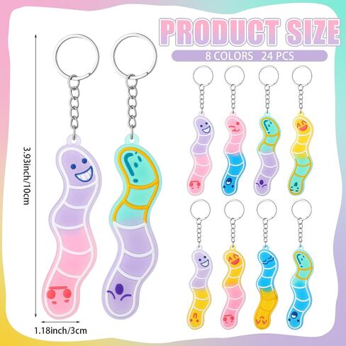 Sureio 24 Pcs Book Lover Gifts Book Worm Keychains Bulk Bookish Party Favors for Kids Reading Club Party Supplies Glitter Gummy Soft Silicone Reading Keychain for Readers Nerd Gifts in Saudi Arabia