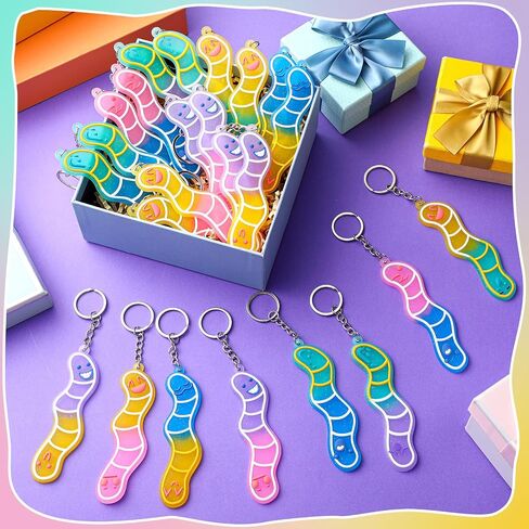Sureio 24 Pcs Book Lover Gifts Book Worm Keychains Bulk Bookish Party Favors for Kids Reading Club Party Supplies Glitter Gummy Soft Silicone Reading Keychain for Readers Nerd Gifts in Saudi Arabia