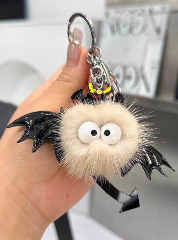 Furry Black Bat Keychain with Horns and Eyes in Saudi Arabia