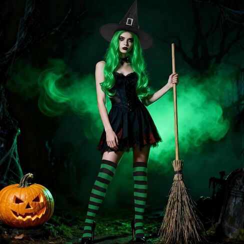 Witches Costume Women Witch Wigs Hat and Stockings Witch Outfit Halloween Costumes Women in Saudi Arabia