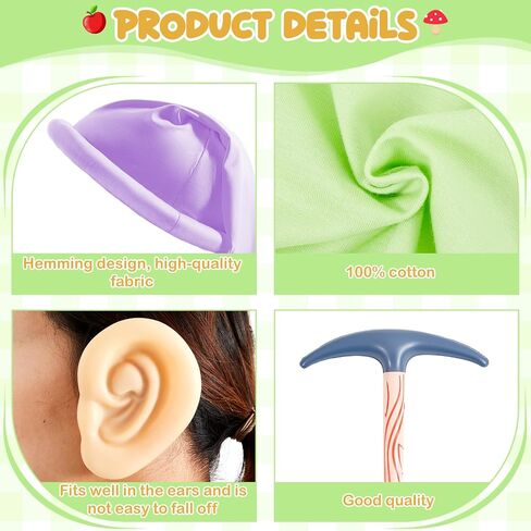 Halloween Dwarf Costume Set, Dwarf T-shirt Gnome Hat Fake Ears Pickaxe for Party Cosplay Gnome Costume Accessories in Saudi Arabia