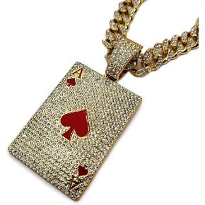 الذهب والفضة مطلي كبيرة بوكر الآس من قلوب سحر قلادة و 13 ملليمتر 20 "مثلج مكعب زركونيا سلسلة الهيب هوب نمط قلادة in Kuwait