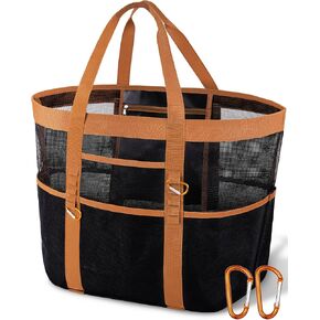 حقيبة شاطئ أنيقة وواسعة مقاس XX للنساء - 12 جيبًا، شبكة مقاومة للماء، قابلة للطي، تتضمن حلقتين تسلق in Kuwait