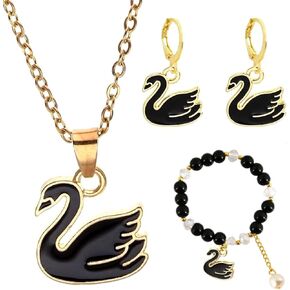 KOTLC Merch Black Swan Jewelry Trio with Necklace, Earrings & Beaded Bracelet Lightweight Enamel & Gold-Tone Fantasy Accessories for KeeperOTLC Fans Jewelry Fantasy Adults Women in Saudi Arabia